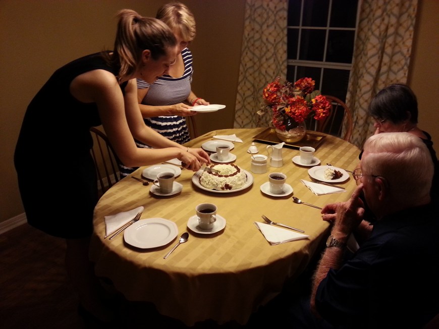 Serving up cake for our neighbor's 50th Wedding Anniversary.